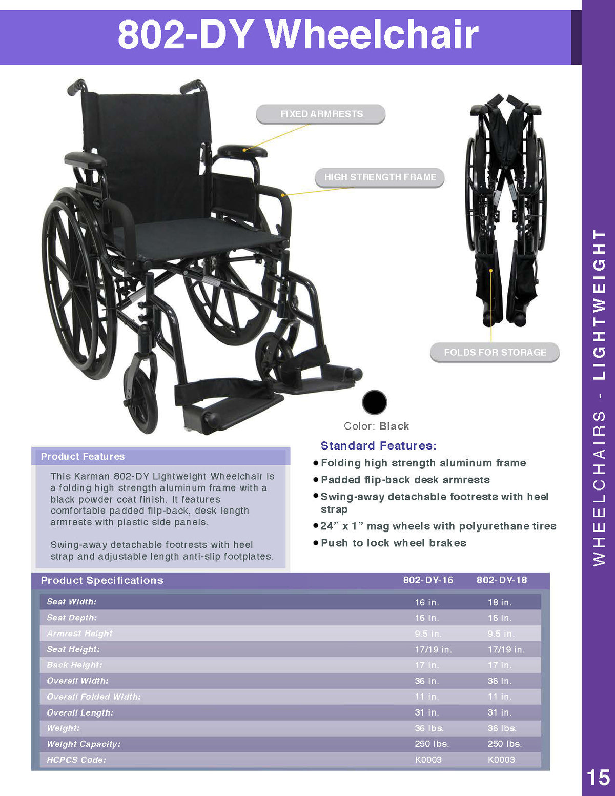 Karman 802-DY Ultra Lightweight Wheelchair