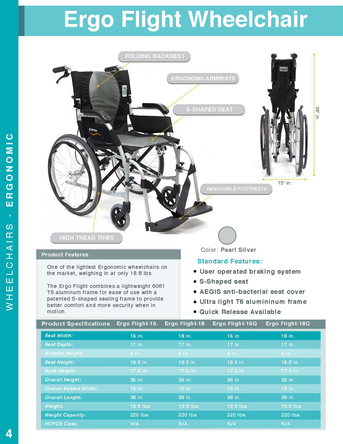 Karman Ergo Flight (Ergo Lite 2) Ultra Lightweight Ergonomic Wheelchair