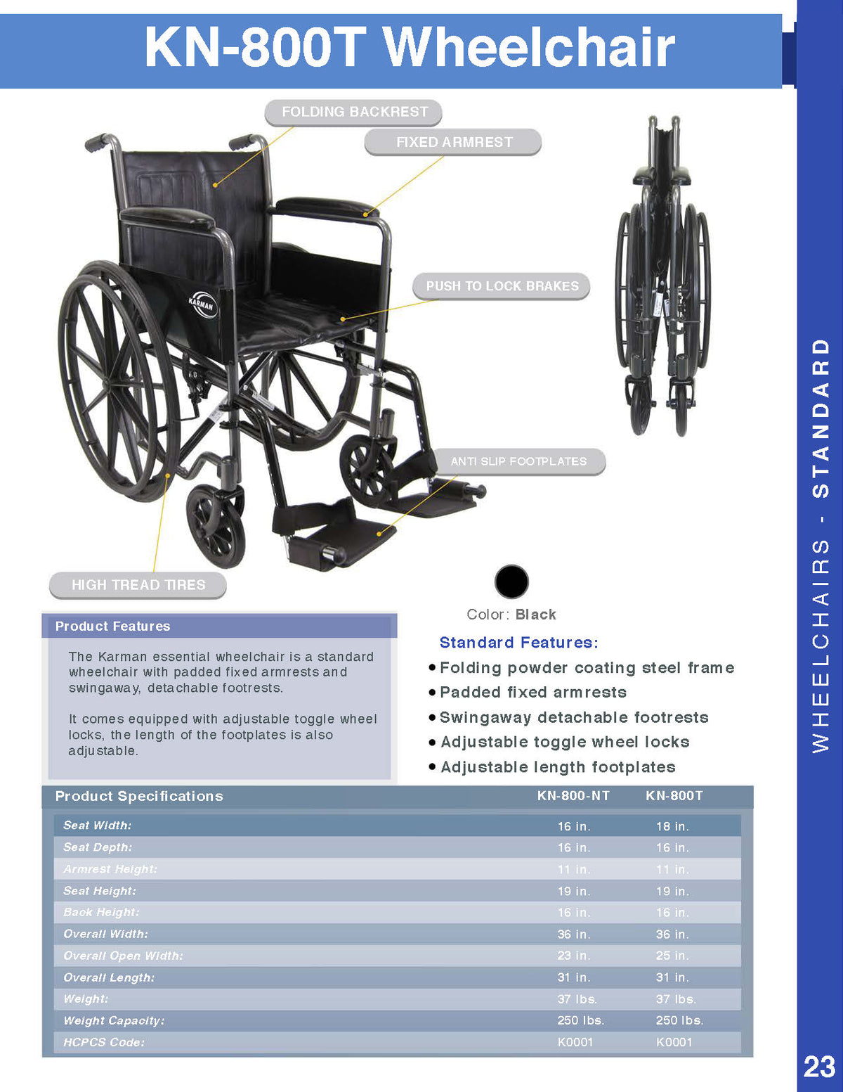 Karman KN-800T Steel Wheelchair