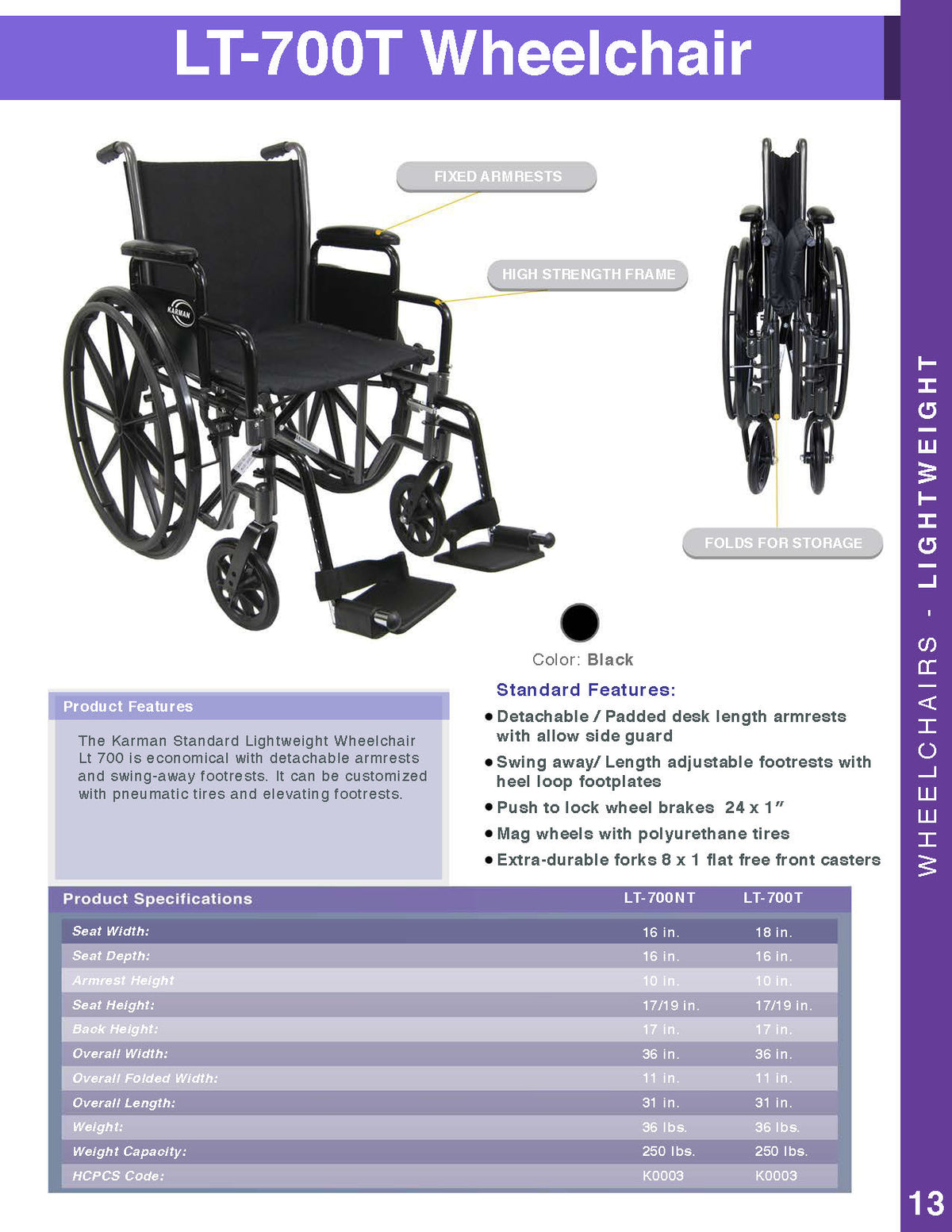 Karman KN-700T Steel Wheelchair