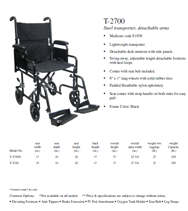 Karman T-2700 Transport Wheelchair